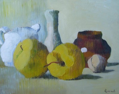 Желтые яблоки. 2009г. К.,м. 30х37см.